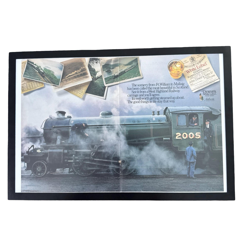 Dewars White Label Scotch Whisky Steam Train Scotland Vintage Ad