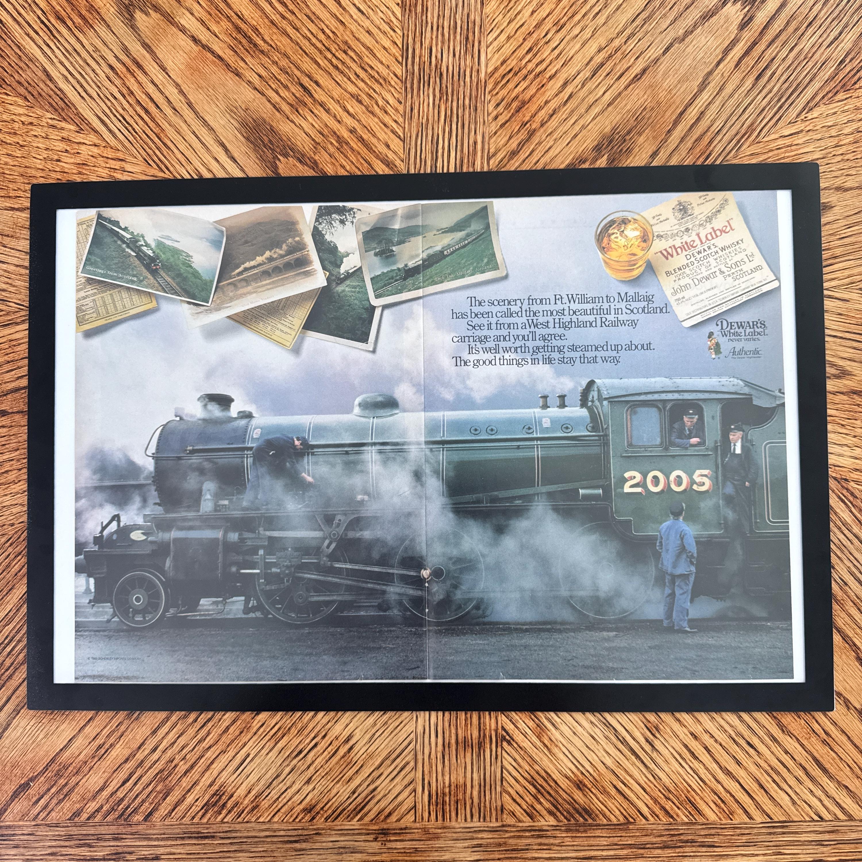 Dewars White Label Scotch Whisky Steam Train Scotland Vintage Ad