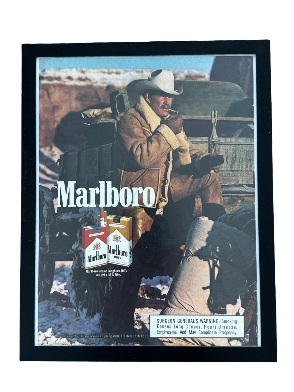 Marlboro Man Cowboy Vintage 1985 Cigarette Ad Print Western Wall Art