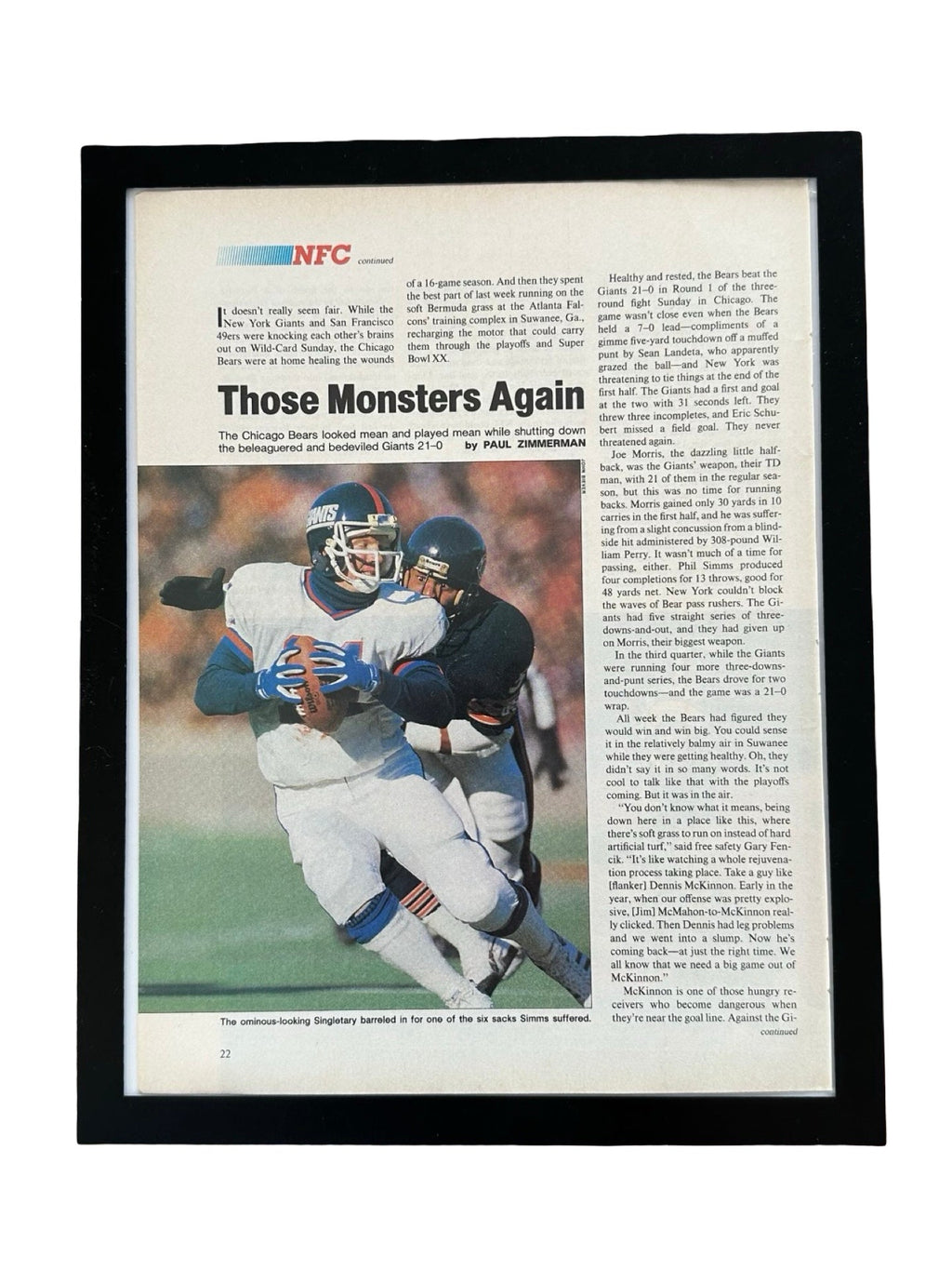 Chicago Bears Those Monsters Again Mike Singletary Vintage NFL Football Print