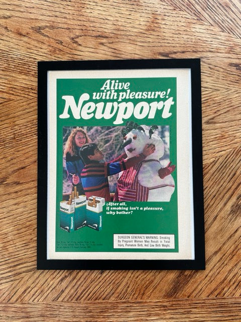 Newport Alive With Pleasure Snowman Vintage 1985 Cigarette Ad Print - detail view