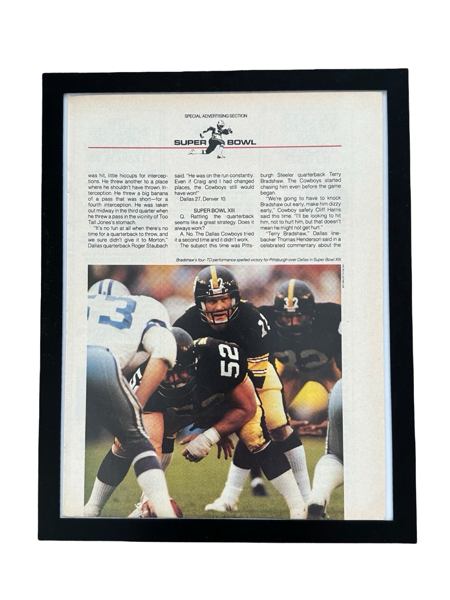 Super Bowl XIII Terry Bradshaw Pittsburgh Steelers Vintage NFL Football Print