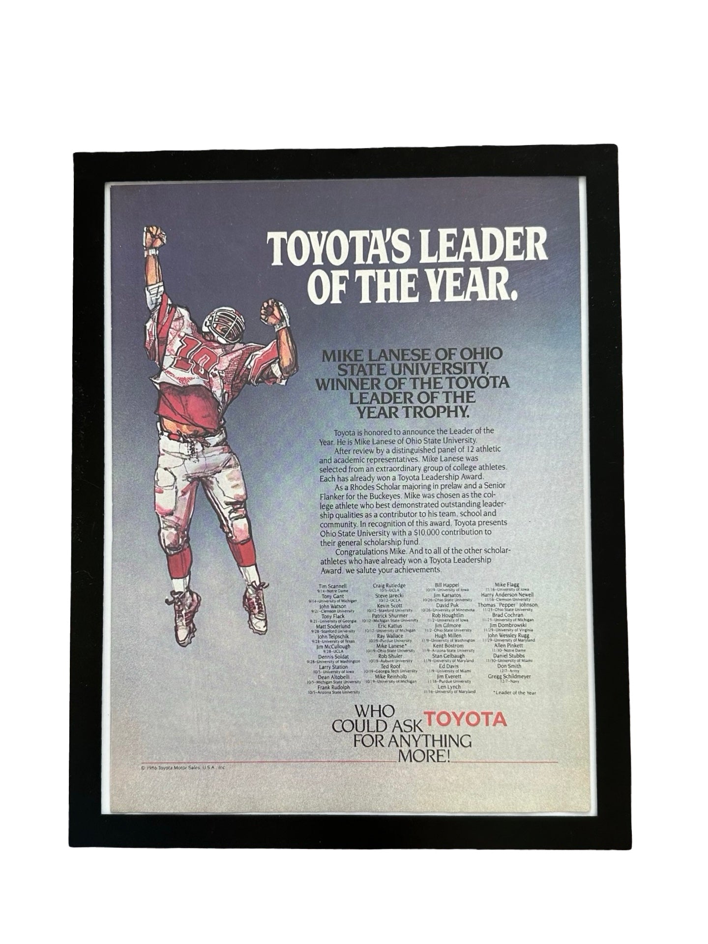 Toyota Leader of the Year Ohio State Football Vintage 1986 Ad Print