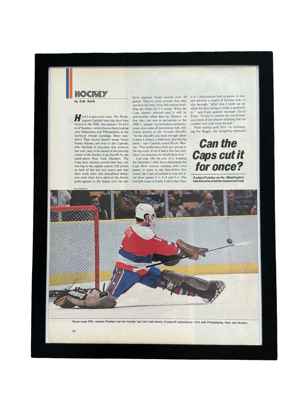 Washington Capitals Goalie Vintage NHL Hockey Photo Print Sports Wall Art