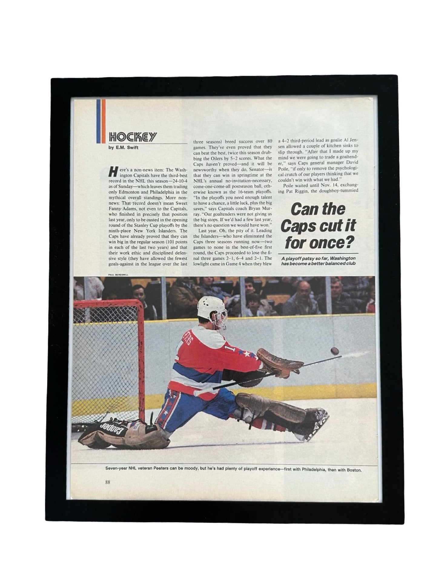 Washington Capitals Goalie Vintage NHL Hockey Photo Print Sports Wall Art