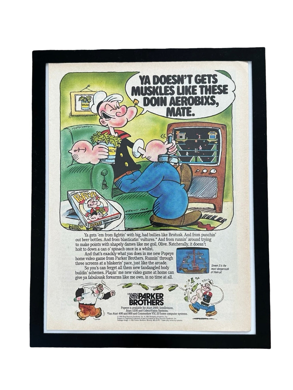 Popeye Parker Brothers Vintage 1983 Video Game Ad Print Retro Gaming Art