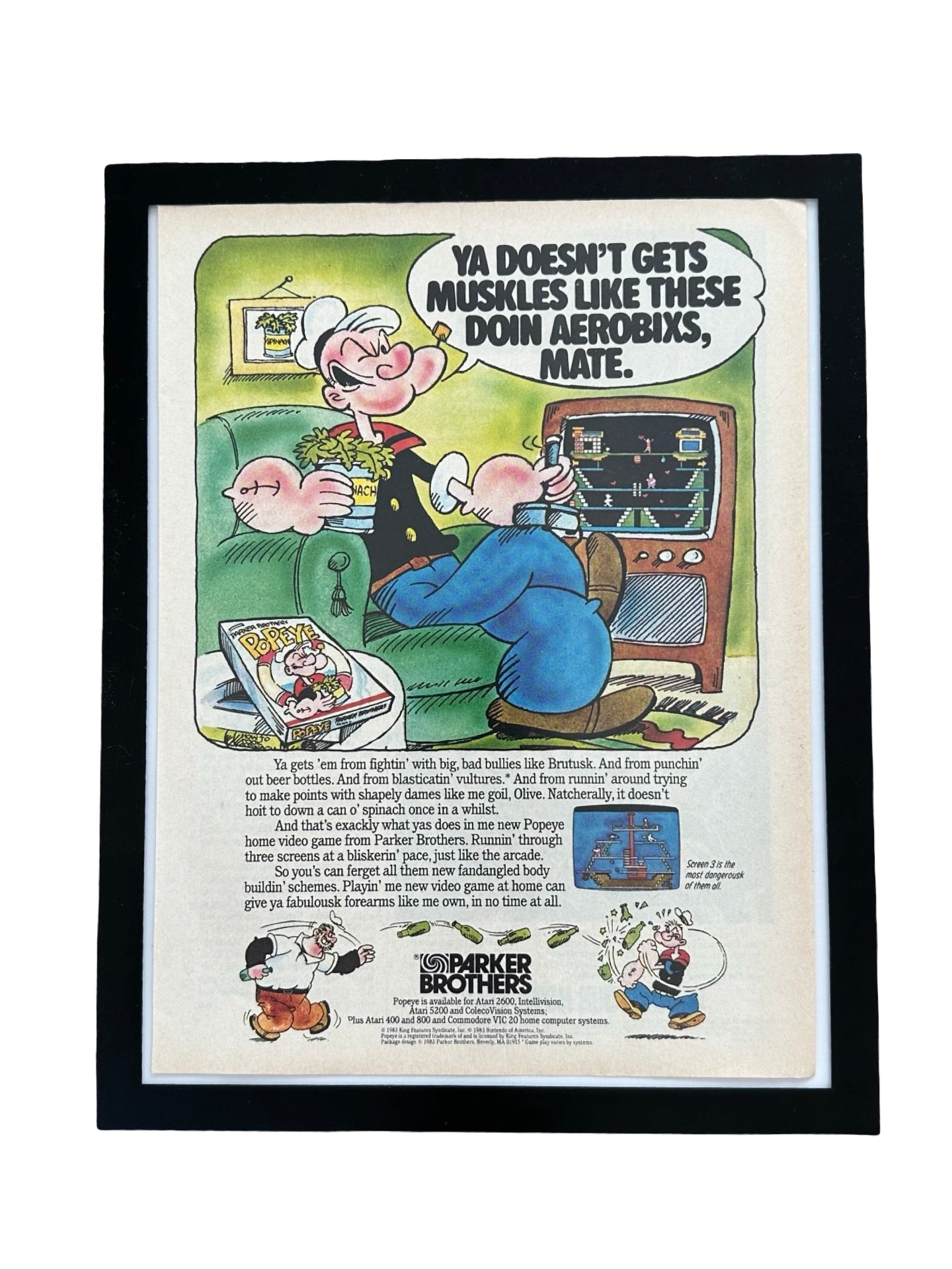 Popeye Parker Brothers Vintage 1983 Video Game Ad Print Retro Gaming Art