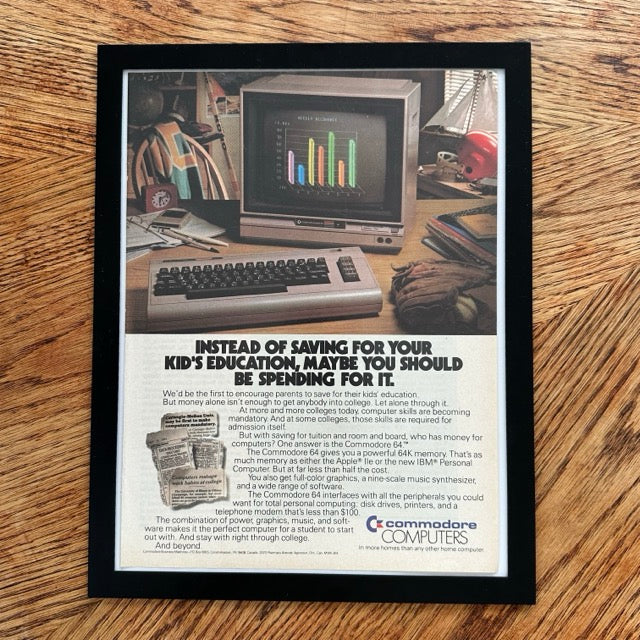 Commodore 64 Computers Vintage 80s Computer Ad Print Retro Tech Wall Art - detail view
