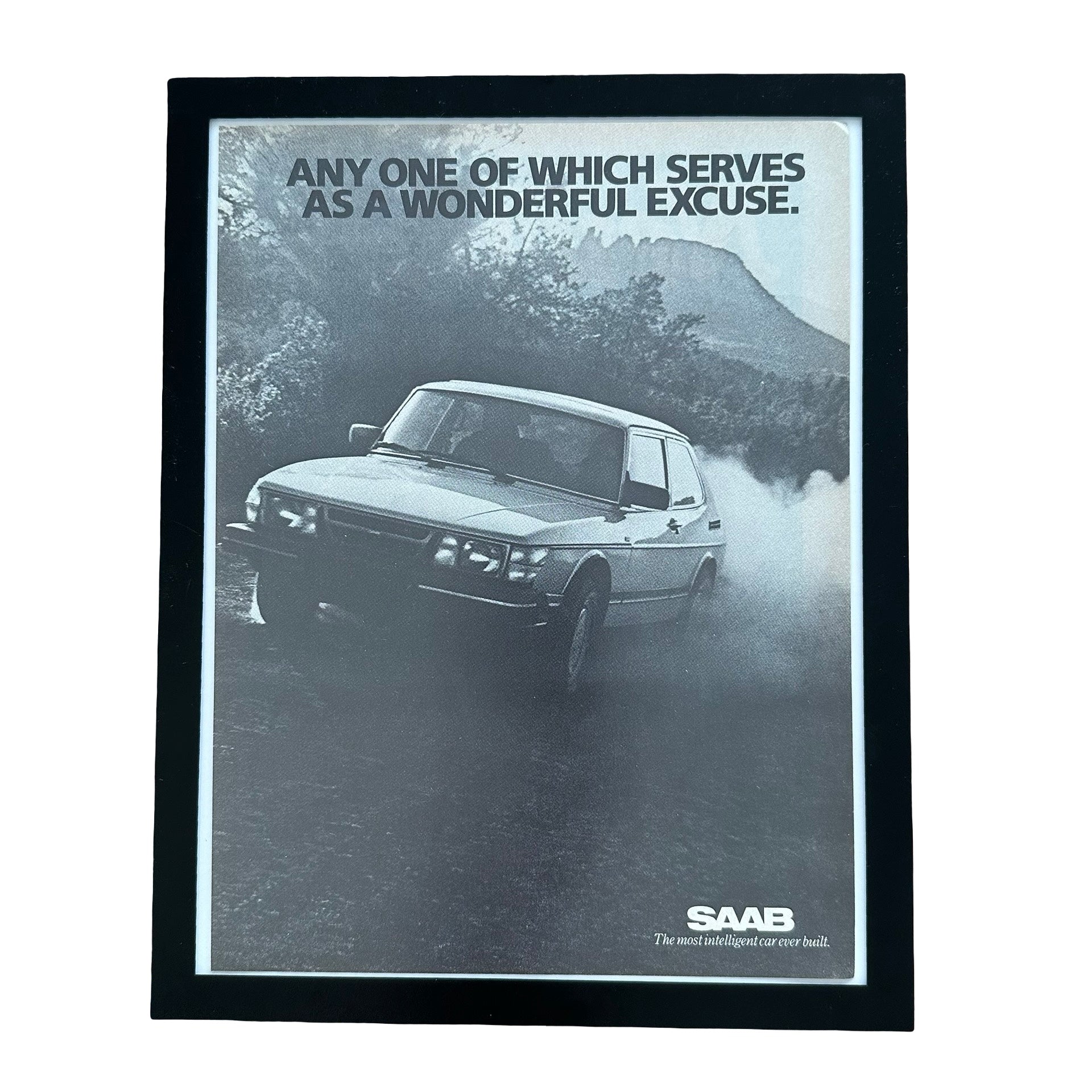Saab Most Intelligent Car Ever Built Vintage Black and White Car Ad Print