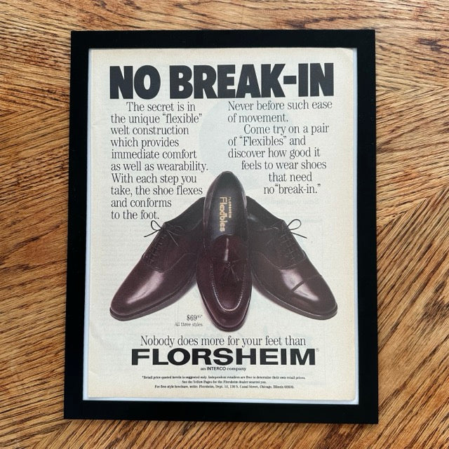 Florsheim Flexibles No Break-In Shoes Framed Vintage Magazine Ad - detail view