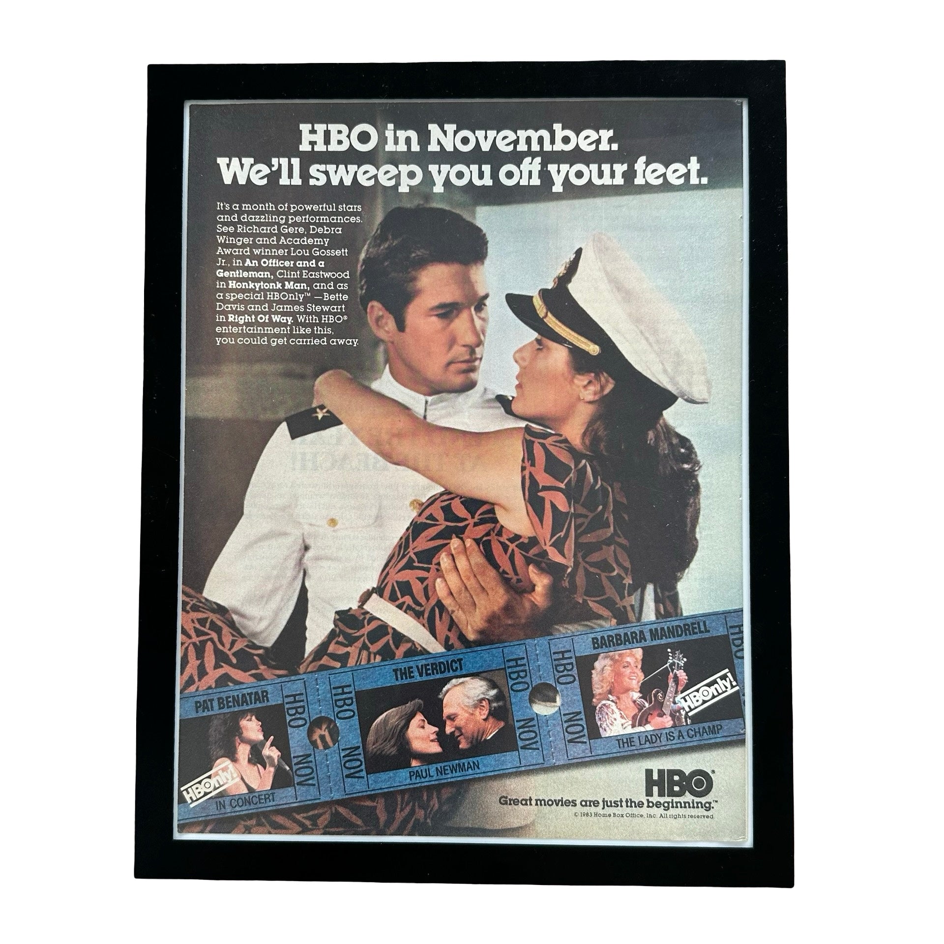 HBO In November Officer And A Gentleman 1983 Framed Vintage Magazine Ad