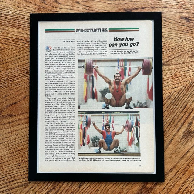 Weightlifting How Low Can You Go Soviet Champions Framed Vintage Magazine Page - detail view