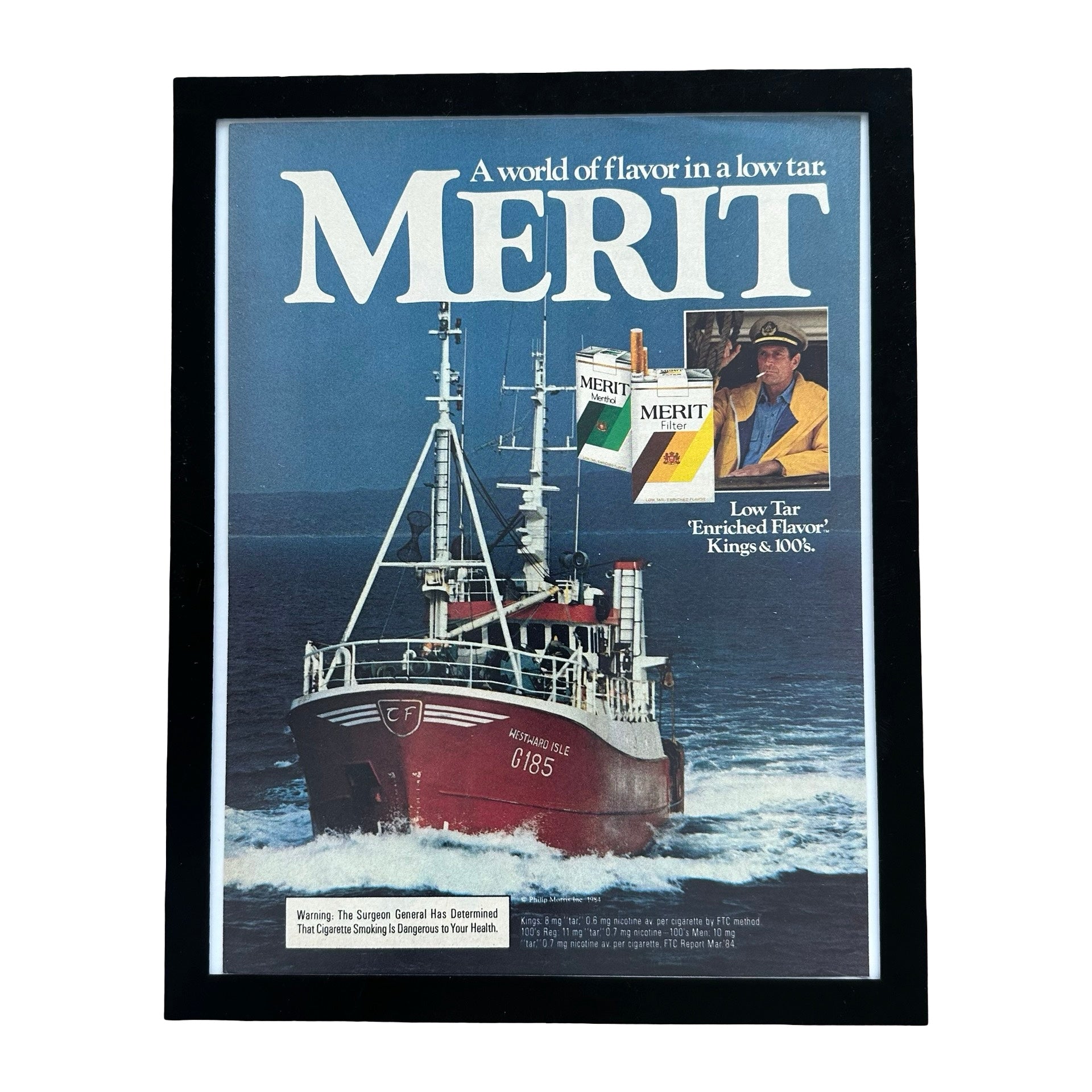 Merit Cigarettes World Of Flavor Fishing Boat Framed Vintage Magazine Ad