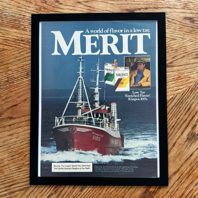 Merit Cigarettes World Of Flavor Fishing Boat Framed Vintage Magazine Ad - detail view