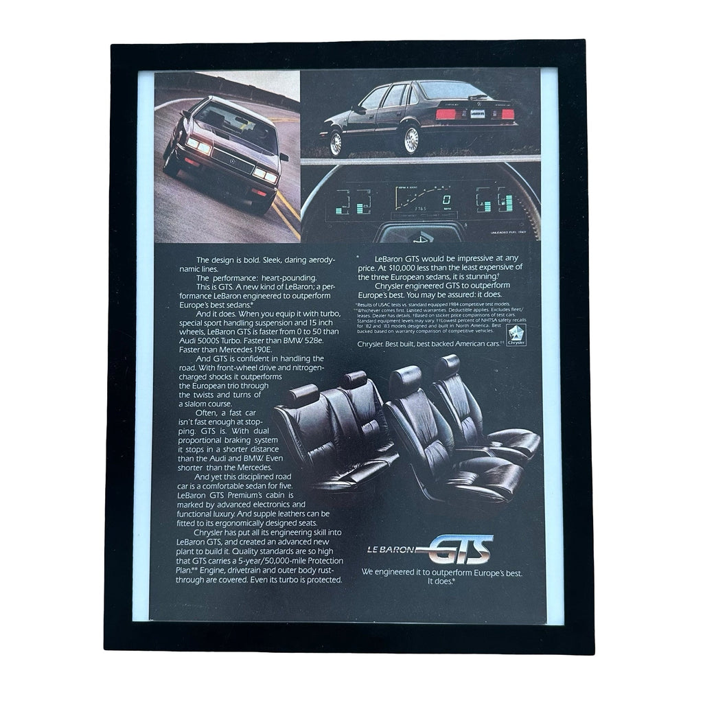 Chrysler LeBaron GTS Outperform Europe Framed Vintage Magazine Ad