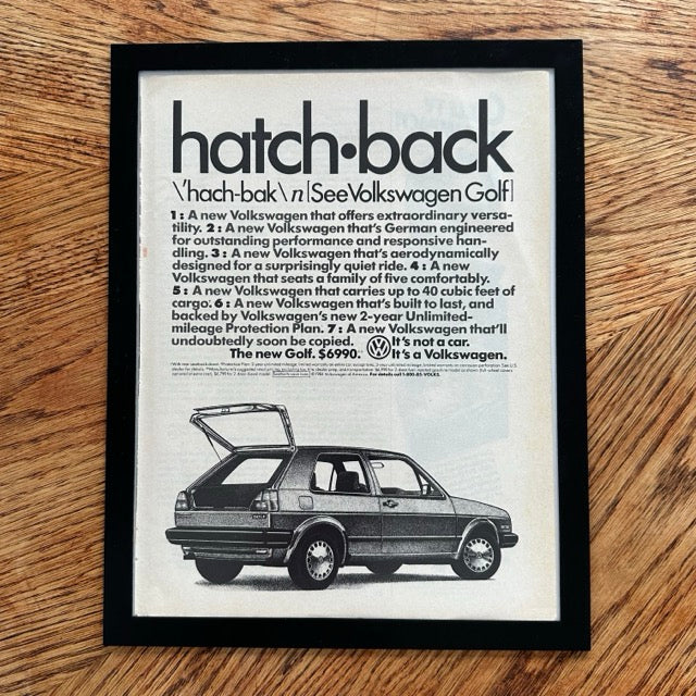 Volkswagen Golf Hatchback Its Not A Car 1984 Framed Vintage Magazine Ad - detail view