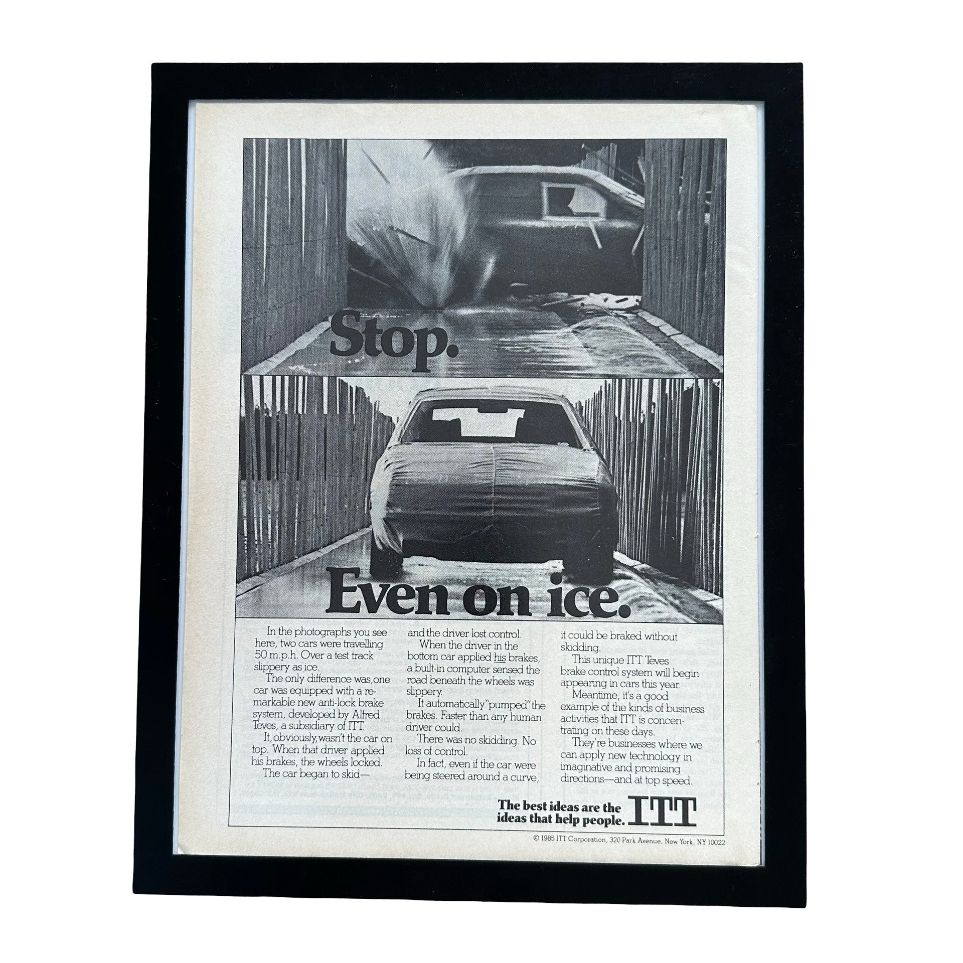ITT Stop Even On Ice Anti-Lock Brakes Framed Vintage Magazine Ad