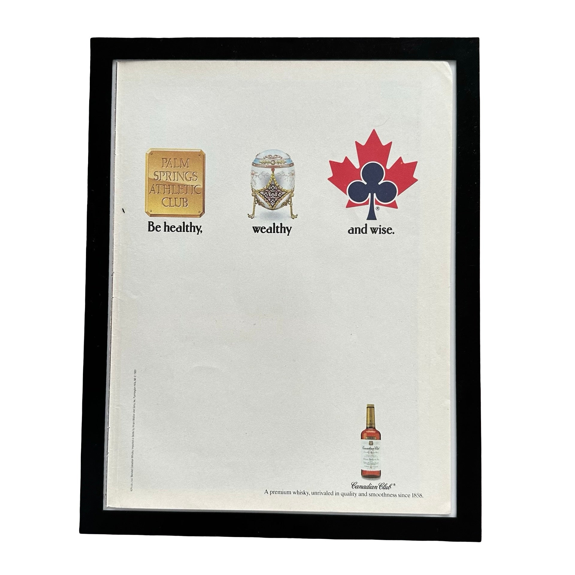 Canadian Club Whisky Be Healthy Wealthy And Wise Framed Vintage Magazine Ad