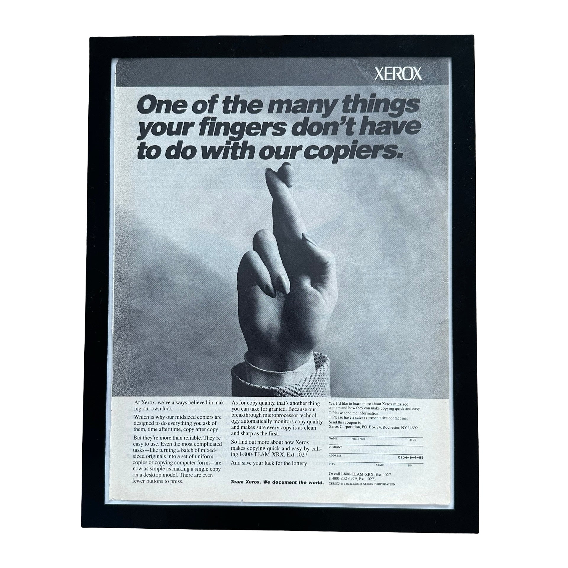 Xerox Copiers Fingers Dont Have To Do 1989 Framed Vintage Magazine Ad