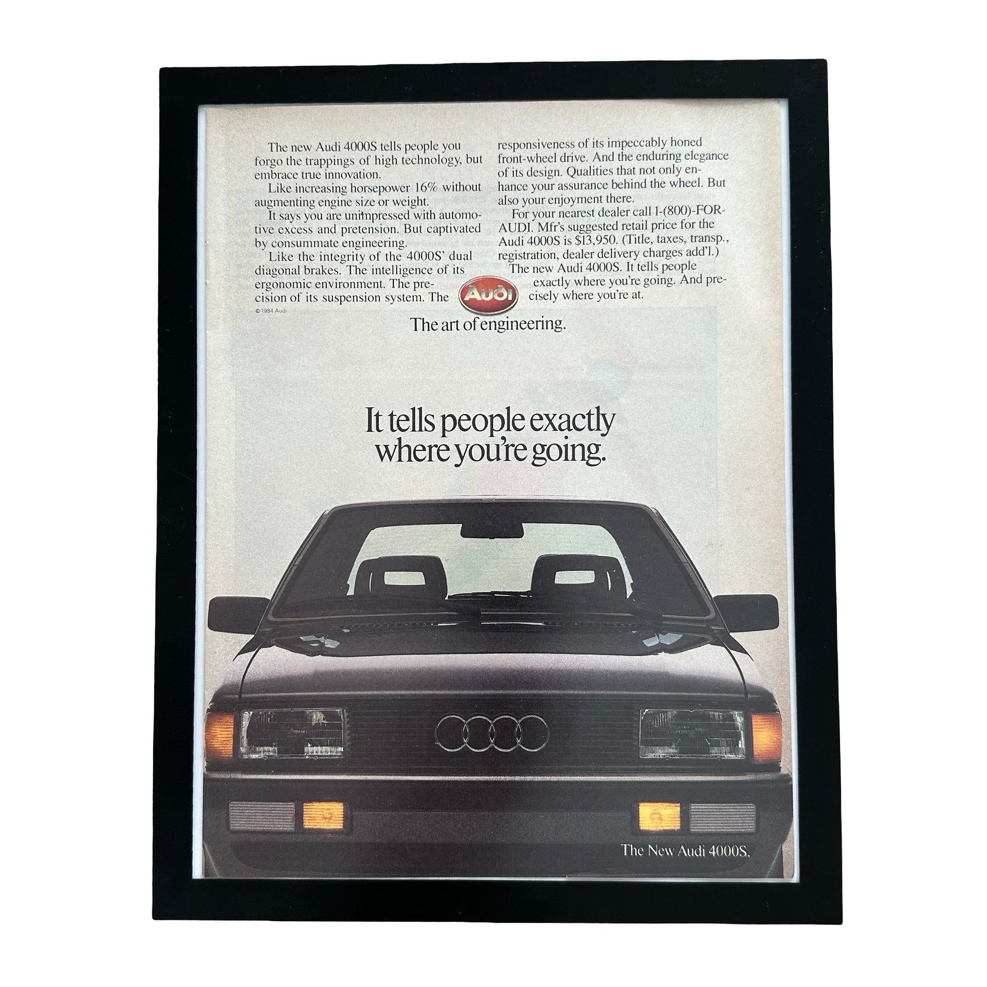 Audi 4000S The Art Of Engineering 1984 Framed Vintage Magazine Ad