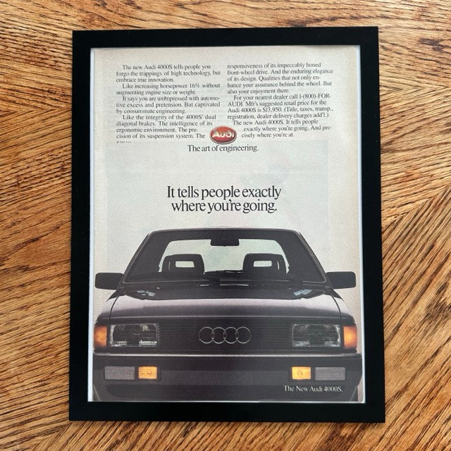 Audi 4000S The Art Of Engineering 1984 Framed Vintage Magazine Ad - detail view