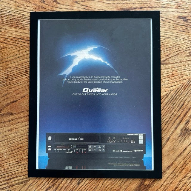 Quasar VHS Recorder Out Of Our Minds Framed Vintage Magazine Ad - detail view