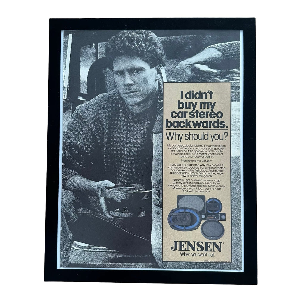 Jensen Car Stereo Backwards Speakers Framed Vintage Magazine Ad