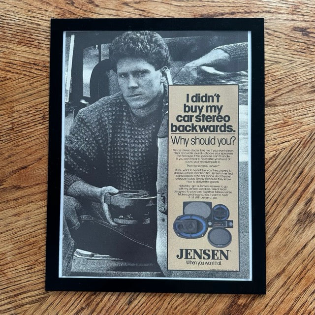 Jensen Car Stereo Backwards Speakers Framed Vintage Magazine Ad - detail view