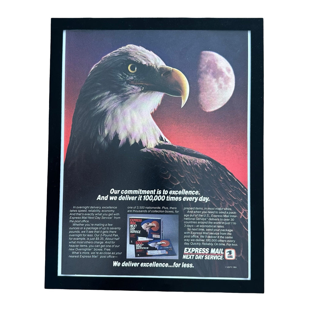 USPS Express Mail Next Day Service Eagle Framed Vintage Magazine Ad