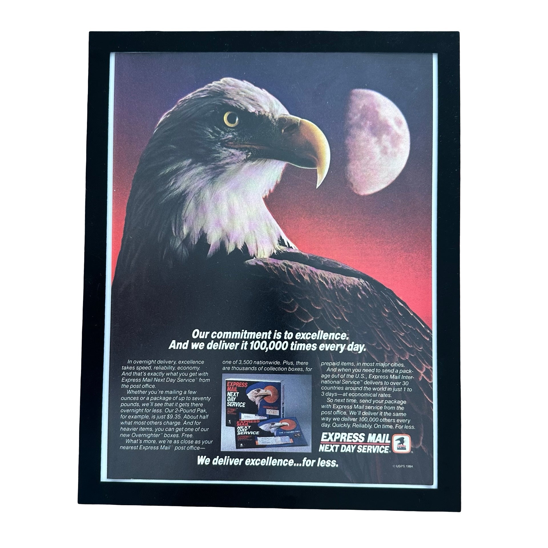 USPS Express Mail Next Day Service Eagle Framed Vintage Magazine Ad