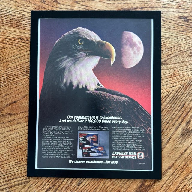 USPS Express Mail Next Day Service Eagle Framed Vintage Magazine Ad - detail view