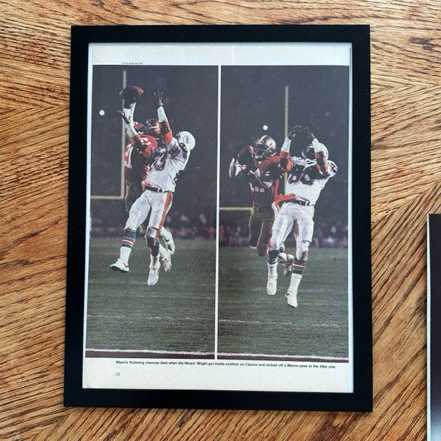 49ers Wright Intercepts Marino Super Bowl XIX Framed Vintage Magazine Photo - detail view