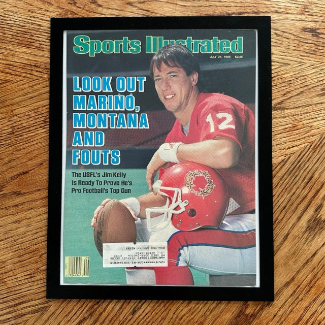 Sports Illustrated Jim Kelly Look Out Marino Montana Fouts 1986 Framed Vintage Cover - detail view