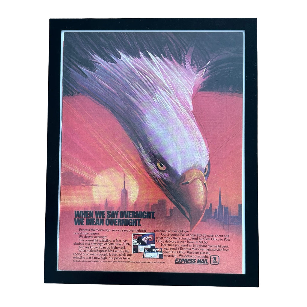 USPS Express Mail When We Say Overnight Eagle Framed Vintage Magazine Ad