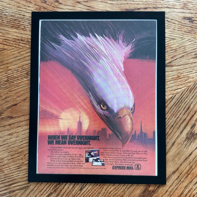USPS Express Mail When We Say Overnight Eagle Framed Vintage Magazine Ad - detail view