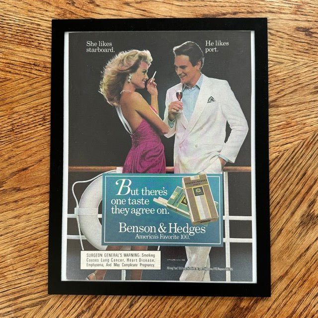 Benson And Hedges She Likes Starboard He Likes Port Framed Vintage Magazine Ad - detail view