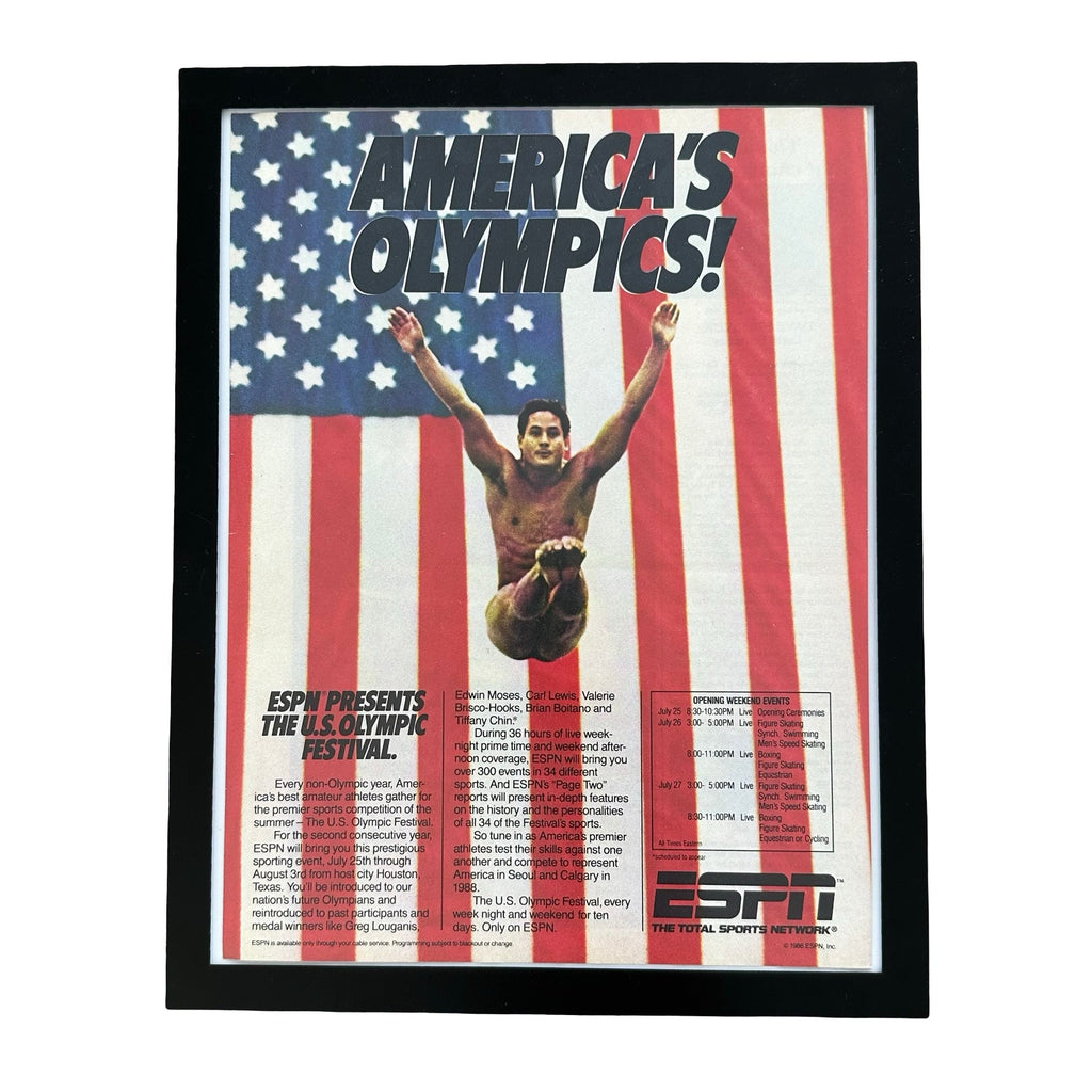 ESPN Americas Olympics US Olympic Festival Diver Framed Vintage Magazine Ad