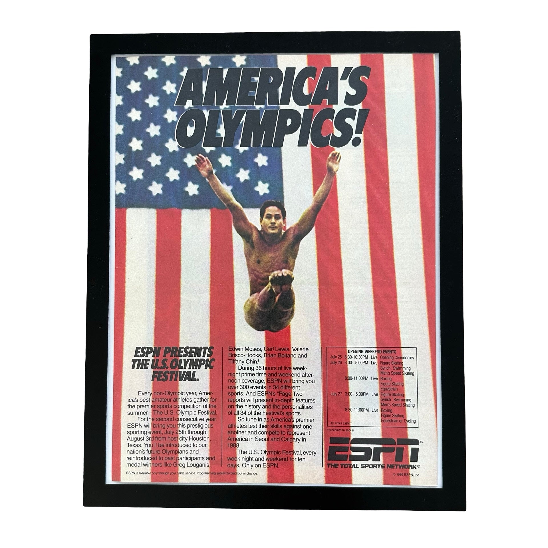 ESPN Americas Olympics US Olympic Festival Diver Framed Vintage Magazine Ad