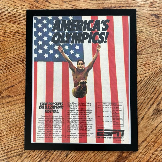 ESPN Americas Olympics US Olympic Festival Diver Framed Vintage Magazine Ad - detail view