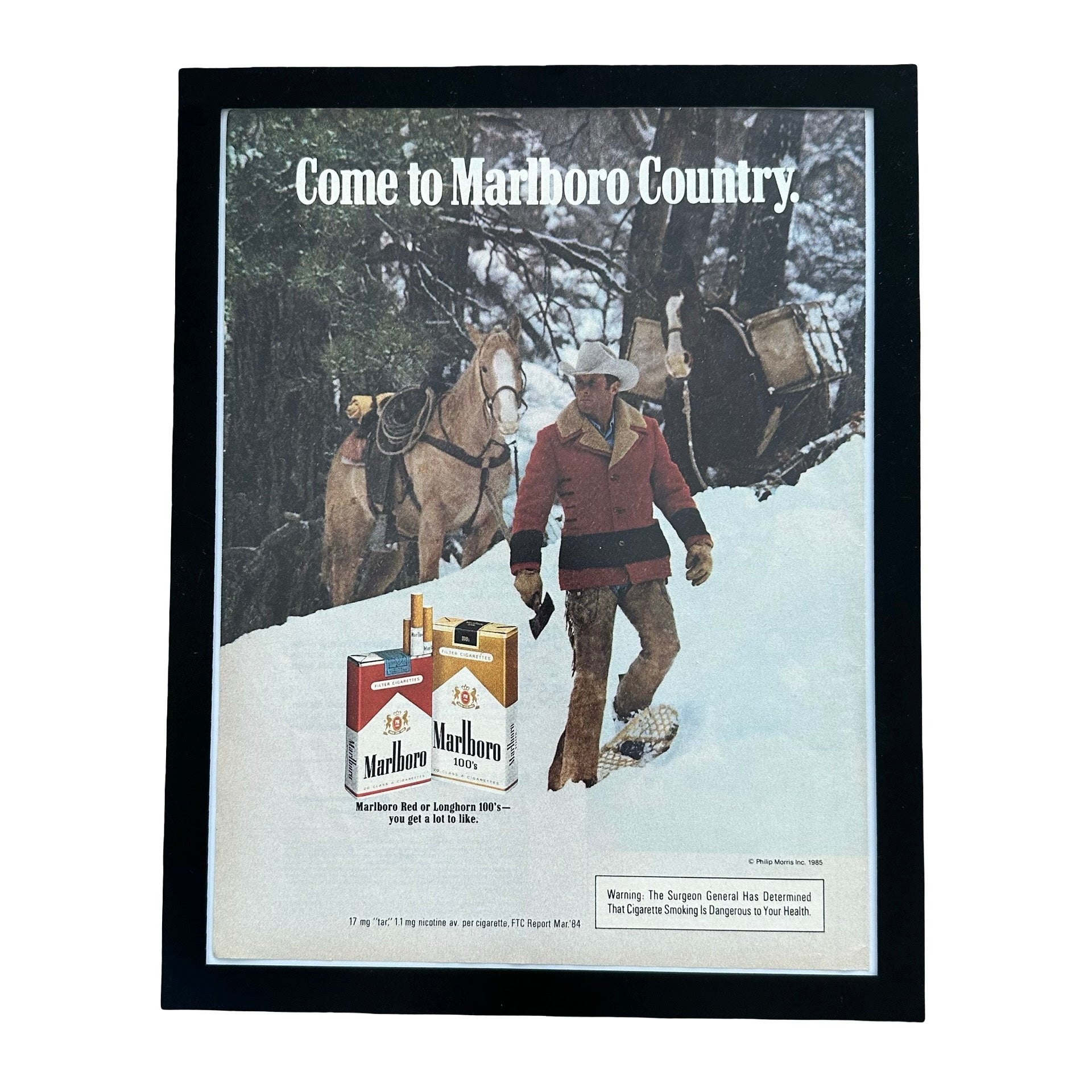 Marlboro Come To Marlboro Country Cowboy Snow Framed Vintage Magazine Ad