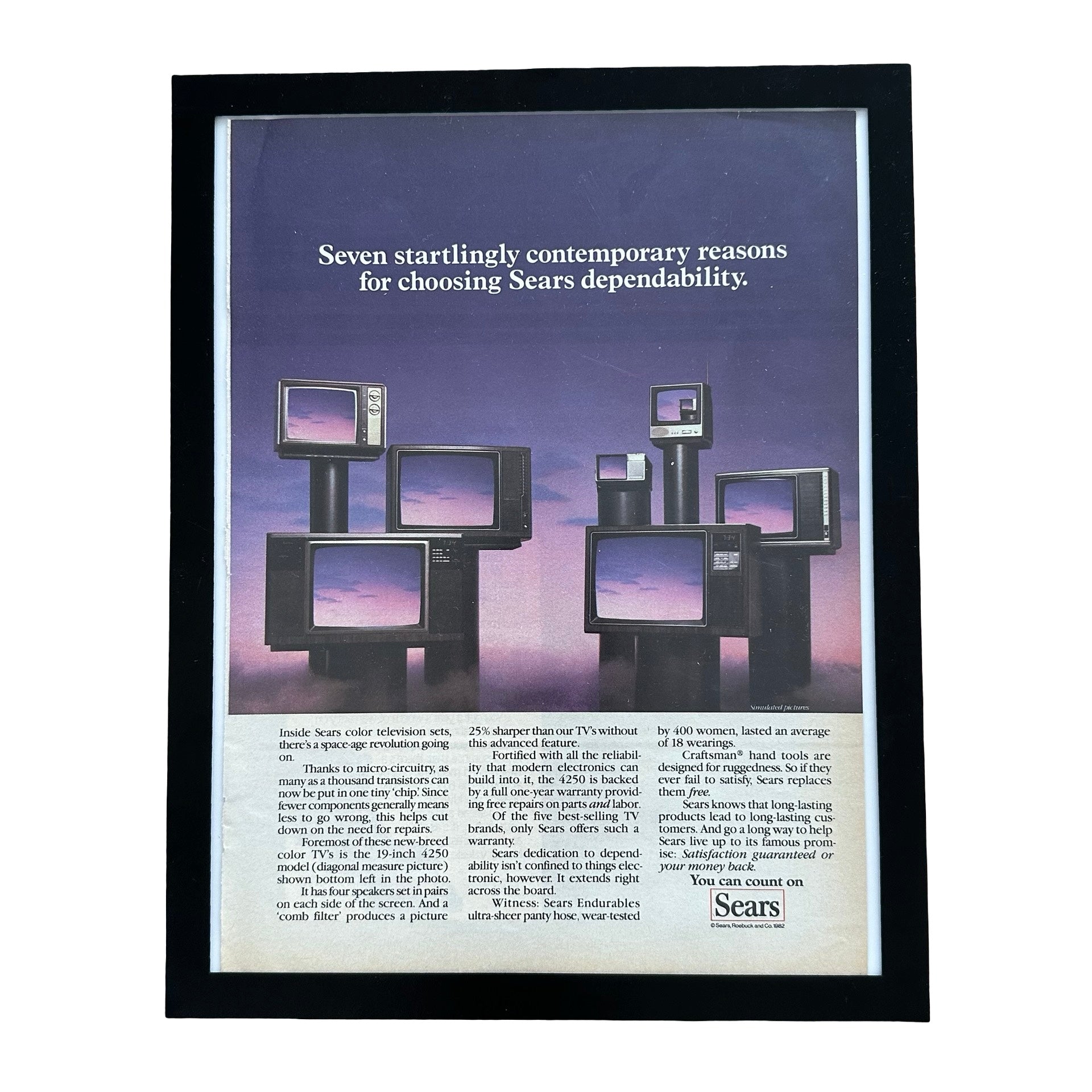 Sears Color TV Seven Contemporary Reasons 1982 Framed Vintage Magazine Ad