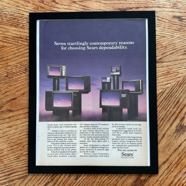 Sears Color TV Seven Contemporary Reasons 1982 Framed Vintage Magazine Ad - detail view