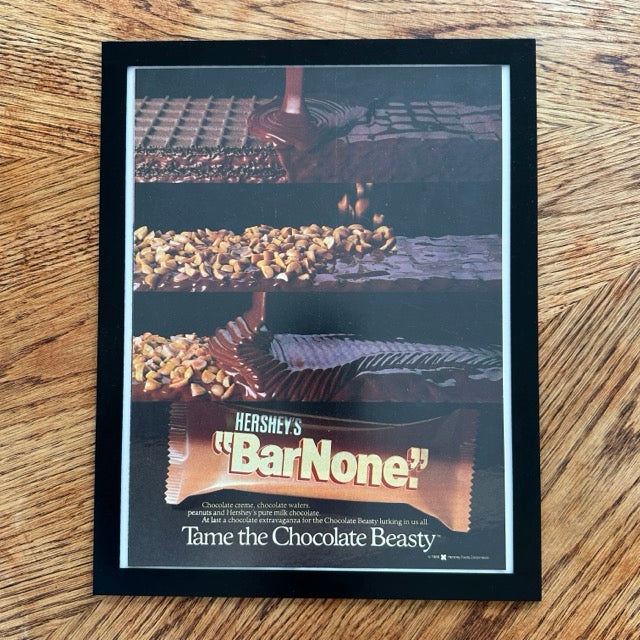 Hersheys Bar None Tame The Chocolate Beasty 1986 Framed Vintage Magazine Ad - detail view