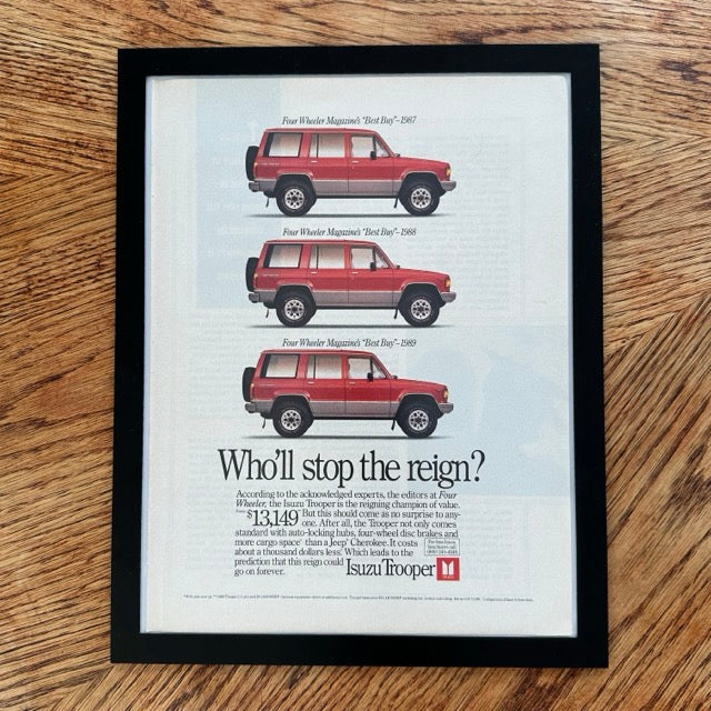 Isuzu Trooper 4x4 1989 Whol Stop The Reign Four Wheeler Best Buy Framed Vintage Magazine Ad - detail view