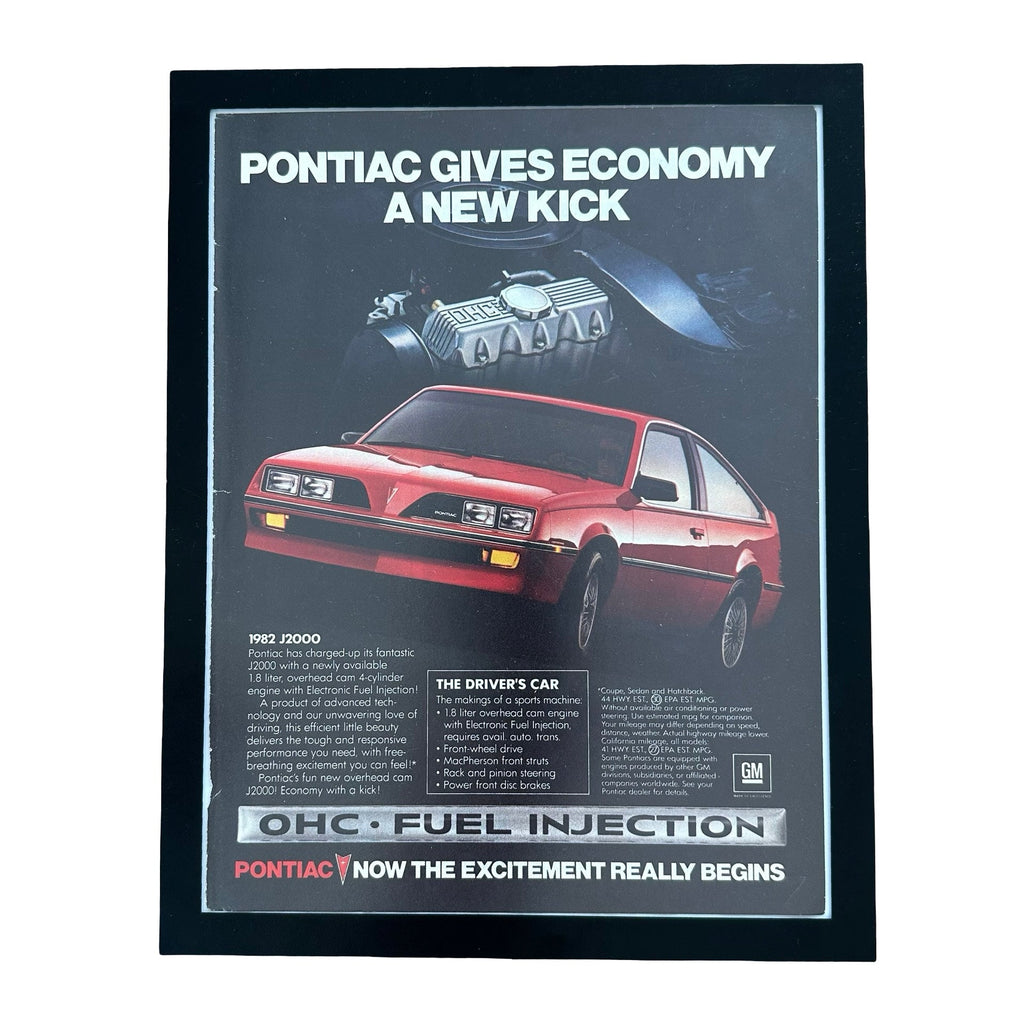 Pontiac J2000 1982 Economy A New Kick OHC Fuel Injection Framed Vintage Magazine Ad