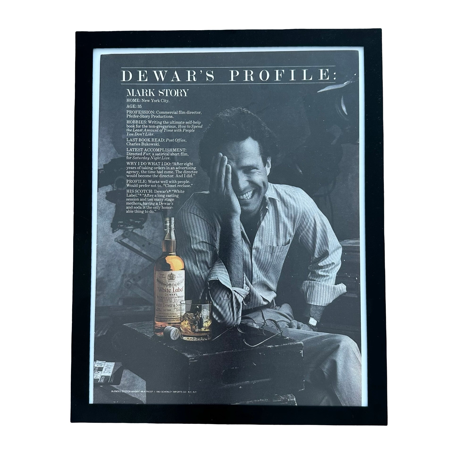Dewars White Label Scotch Profile Mark Story 1983 Framed Vintage Magazine Ad