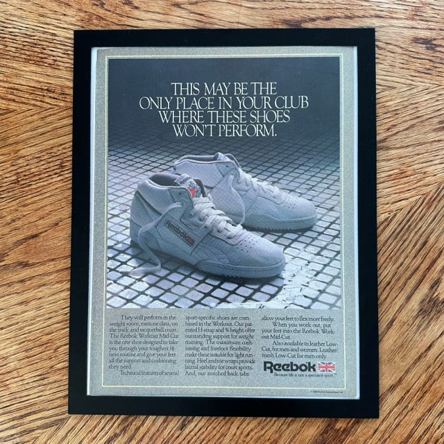 Reebok Workout Mid Cut Sneakers Not A Spectator Sport Framed Vintage Magazine Ad - detail view