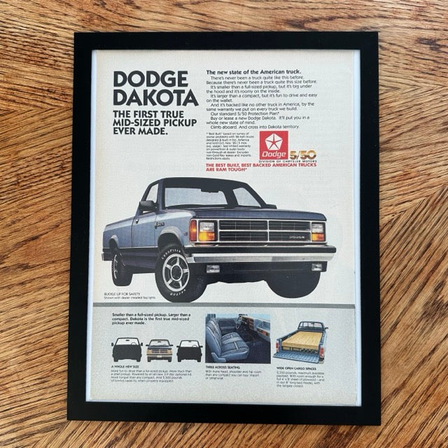 Dodge Dakota Pickup Truck First True Mid Sized Ram Tough Framed Vintage Magazine Ad - detail view