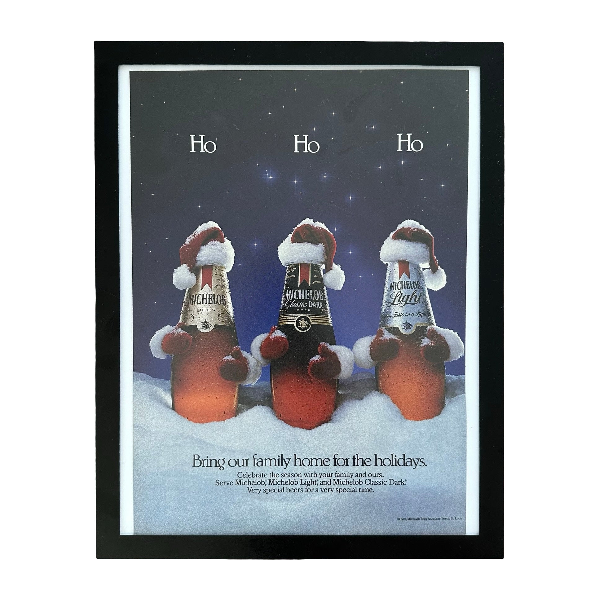 Michelob Beer Bring Our Family Home For The Holidays Santa Bottles Framed Vintage Magazine Ad