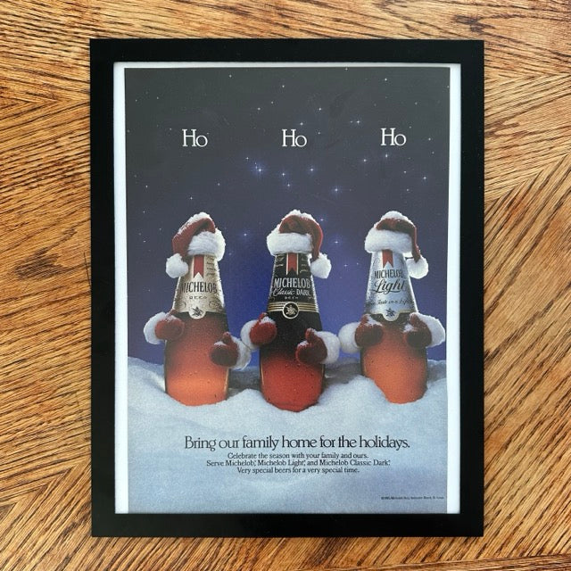 Michelob Beer Bring Our Family Home For The Holidays Santa Bottles Framed Vintage Magazine Ad - detail view